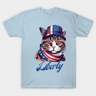 Liberty Cat, Patriotic 4th of July Design T-Shirt